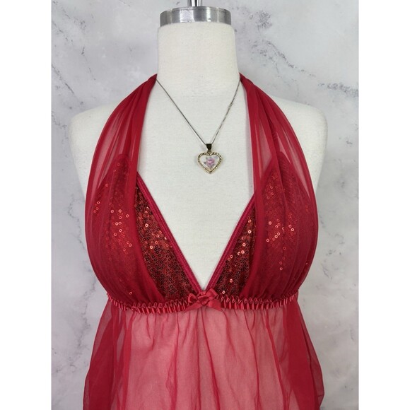 Vtg Fredericks Of Hollywood Red Babydoll Nightie Dress sz M Lingerie Mesh Gothic - Picture 12 of 15